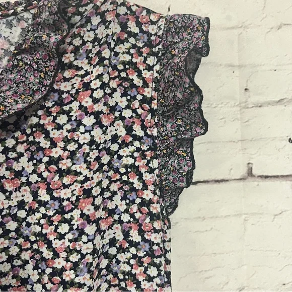 Easel Tiered Midi Dress Purple Floral Ruffle Sleeve Boho Cottage Core Large - Picture 5 of 12